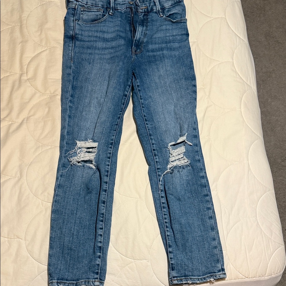 Good American Light Blue Distressed Straight Leg Jeans